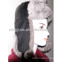 Chapeau de lapin Chinchilla avec chapeau de fourrure de couleur gris naturel en cuir d&#39;agneau